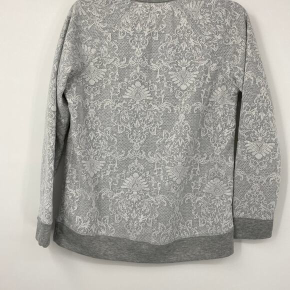 Maurices Womens Lace Overlay Gray Long Sleeve Sweater Top Medium - Picture 2 of 10